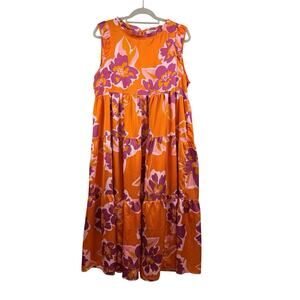 Umgee Vibrant Floral Midi Dress in Orange and Purple